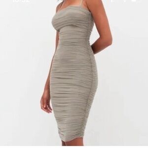 babaton luxor green beige  Ruched Dress 8